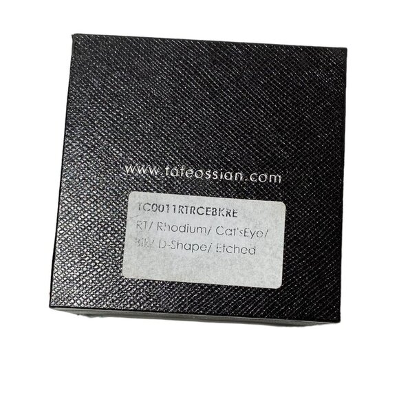 TATEOSSIAN Rhodium Black Cat's Eye Etched D-Shaped Tie Clip 53mm - Picture 4 of 4